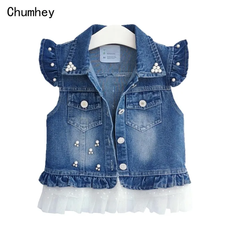 1-8T Gilet per bambini Denim Babe Jeans Giacca Capispalla casual Abbigliamento per bambini Primavera Autunno Bebe Abbigliamento Gilet per bambini Toldder Top 210818