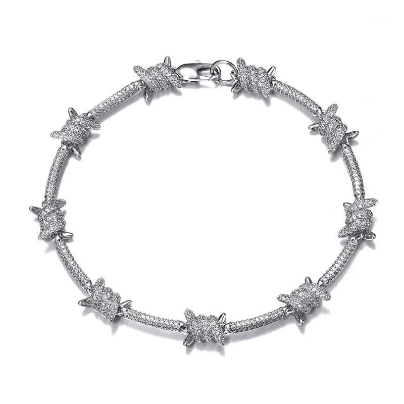 D&Z 8mm Barbed Wire Bracelet For Hipster Copper With Zircon Stones Punk Style White Gold Chain Bangle Hip Hop Fashion Jewelr Chain279V