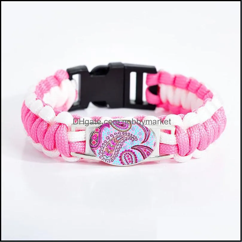 Indian Mandala Flower Of Life bracelets For Women Girls Glass charm Pink Cord Wrap bracelet girlfriend Jewelry in Bulk