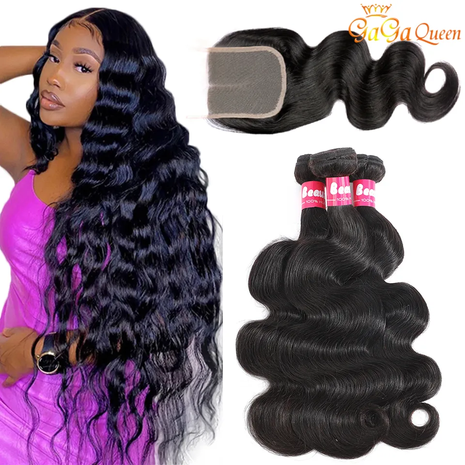 30inch Body Wave Virgin Unprocessed Peruvian Hair Weave Bundles With 4x4 Lace Closure Nature Color