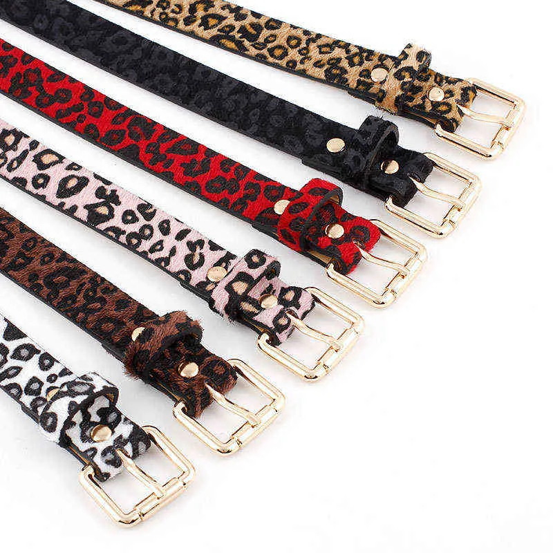 Women golden pin buckle horse hair leopard pattern belt Female Sexy Dresses Long Coat/Shirt Waistband G220301