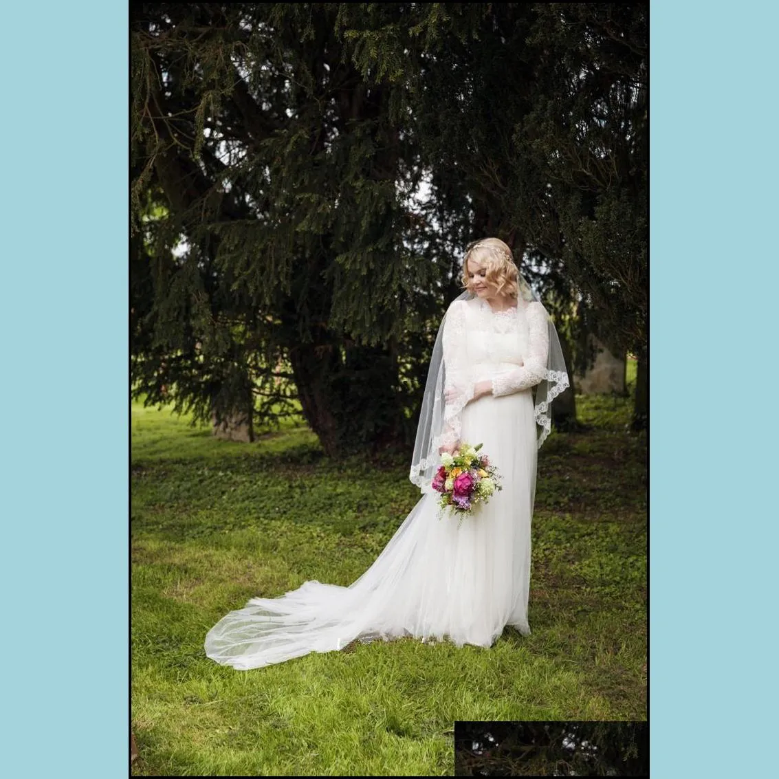 Long Sleeve Pregnant Maternity Wedding Dresses Bateau Neck Empire Waist Lace Tulle Long Bridal Gowns Custom Size