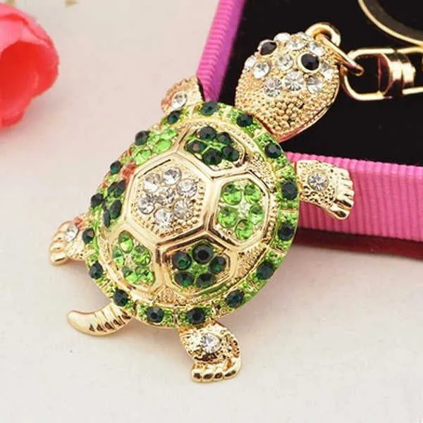 Moda Kolorowe Rhinestone Turtle Brelok Cute Gold Color Zwierząt Wisiorek Torba Samochód Key Chains Brelok Klamry Akcesoria G1019