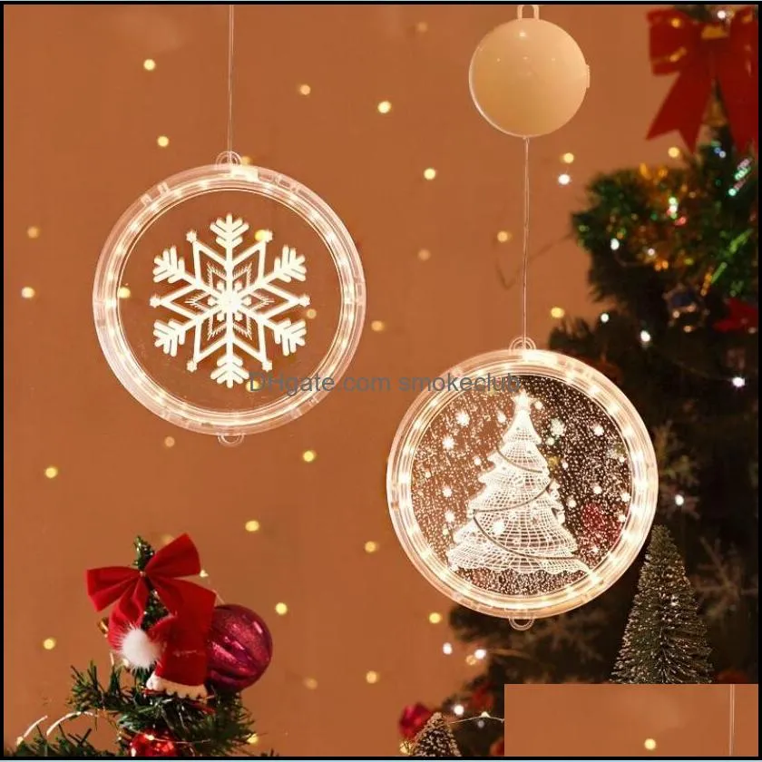 3D Christmas Hanging Light Round Window Decortive Snowflake Santa Star String Xmas Decoration Layout Lights Party Decoration CCD9638