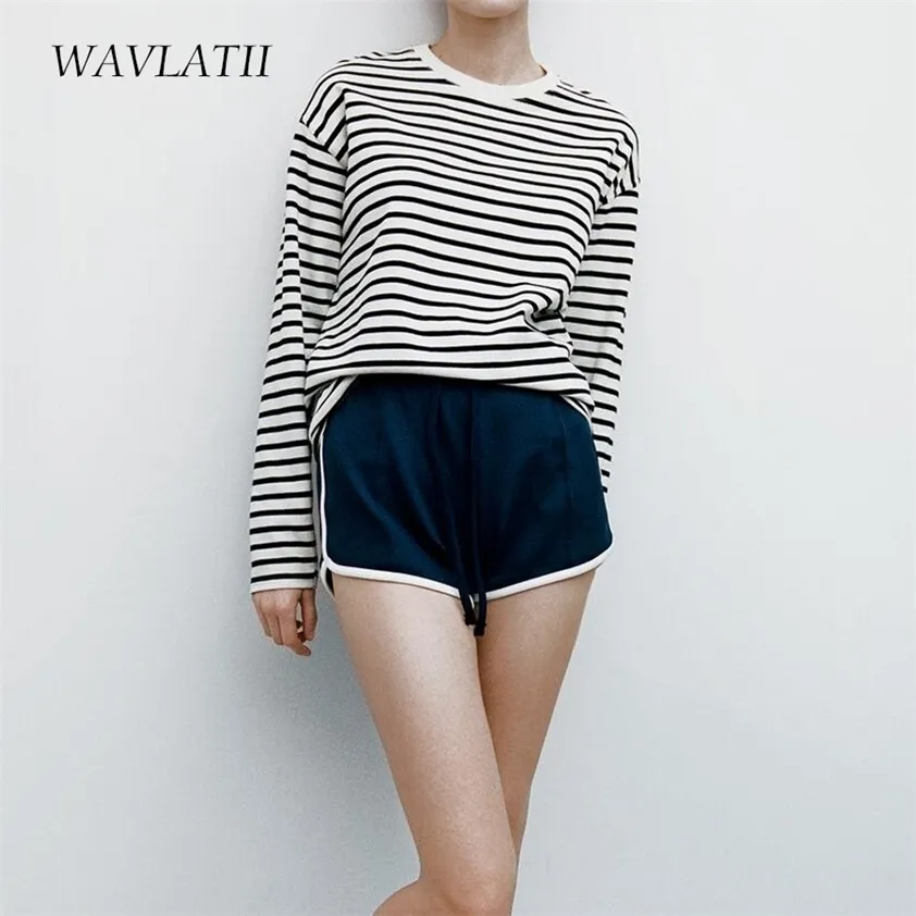 WAVLATII Women Striped Long Sleeve T-shirts Female Streetwear Autumn Spring Cotton Tees Tops WLT2110 220217