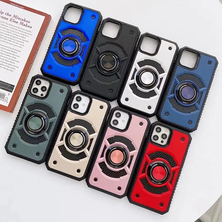 Kickstand Ring Holder Cell Phone Cases for iPhone 6 7 8 XR XS 11 Pro Max 12 13 Mini SE2 Sam S21 A02S Xiaomi Redmi Note 10 Moto G30 G60 One 5G Ace OPPO realme C11 2021 Back Covers