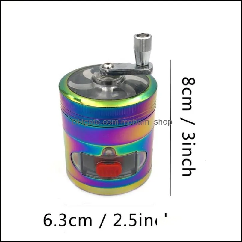 その他の喫煙aessoriesハンドクランクレインボーカラーフシャープストーン亜鉛合金メタルグラインダー6m 4レイヤードライグラインド