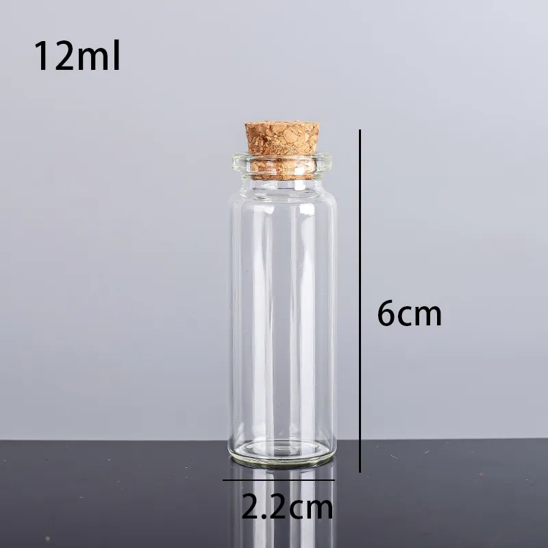 12 мл 22х60x12.5mm Маленькие мини-чистые стеклянные бутылки банки с пробкой / сообщение свадьба пожелание ювелирных украшений.