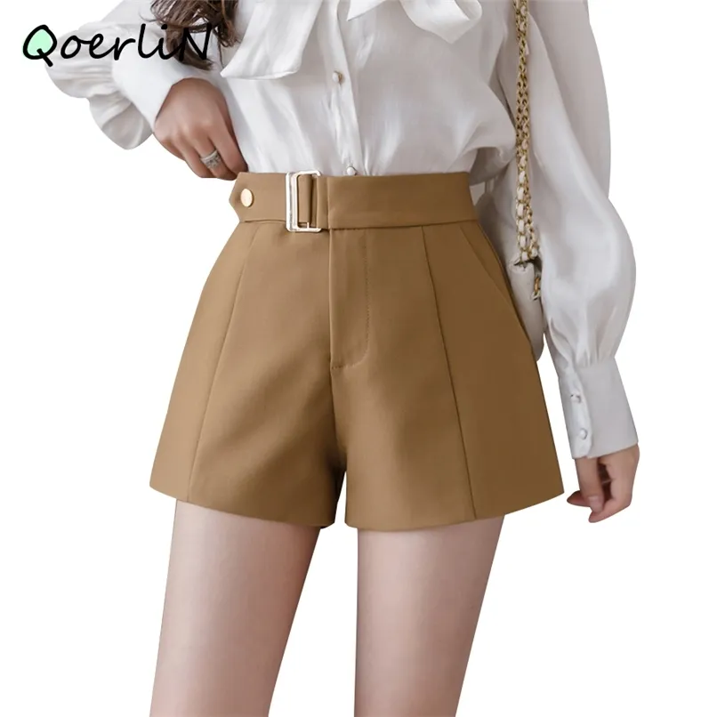 Autumn Casual Korean Style A-line High Waist Loose Wide Leg Shorts Elegant Work Short Trouser Plus Size Boots 210601