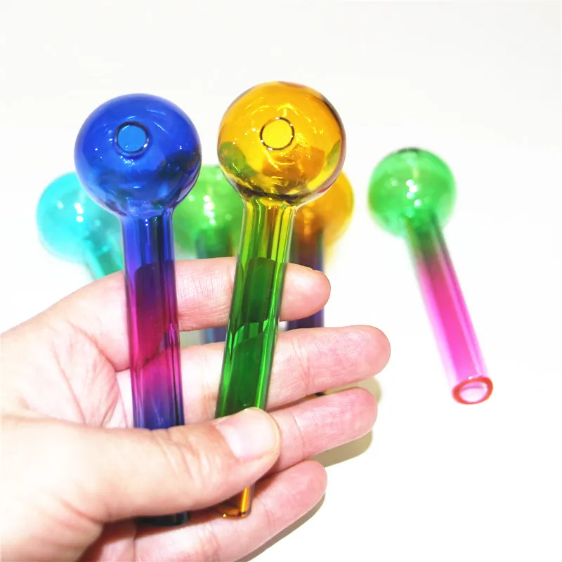 Conception la plus récente 103 mm Mini tuyau de brûleur d'huile en verre coloré 12 mm d'épaisseur en tête droite grand tube à ongles Fumer Pipe de gréement de gréement de gréement