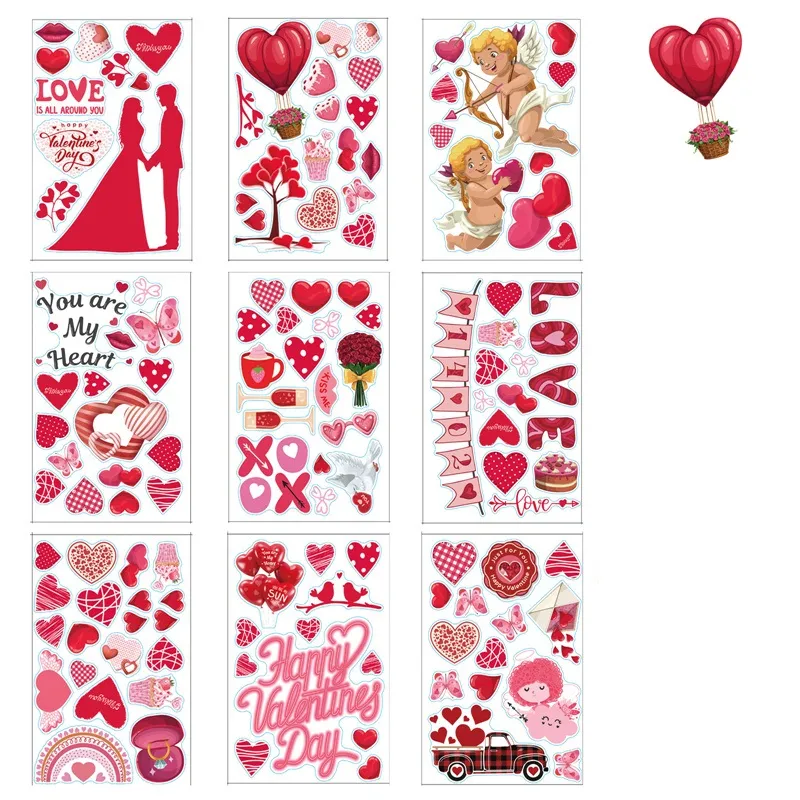 Valentine's Day Window Clings - 9 Sheets With 149 Gnome & Heart Decorations For Windows, Glass & Parties