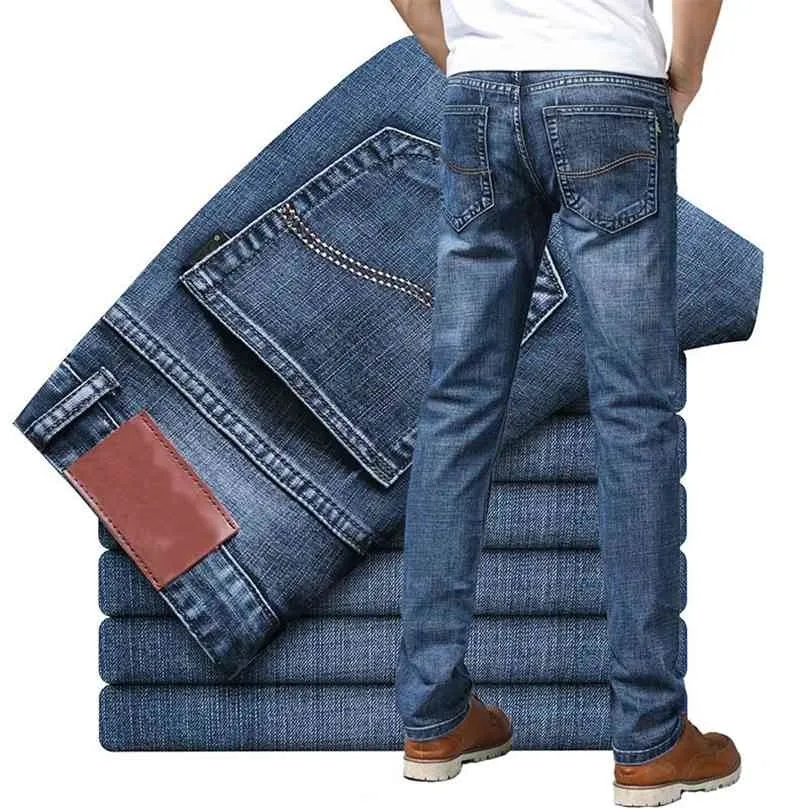 Männer Jeans Slim Gerade Stretch Männliche Denim Hosen Streetwear Blau Grau Casual Hosen Mode Herren Marke 210716