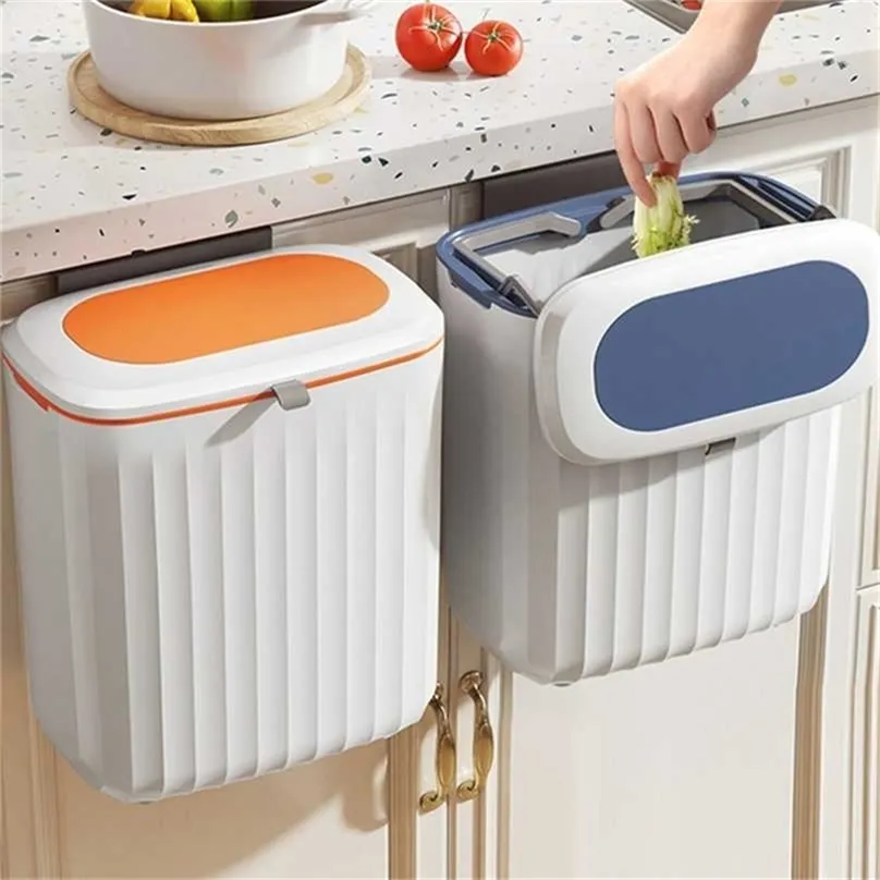 Wall Mounted Trash Can Kitchen Cabinet 7L Hanging Recycling Garbage Bin Waste Storage 211222