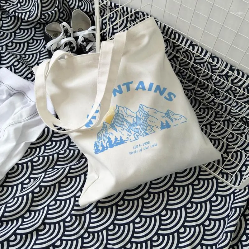 Storage Bags Korea Ulzzang Mountain Print Chic Women Canvas Bag Casual Large Capacity Cartoon Shoulder Y2K Shopper