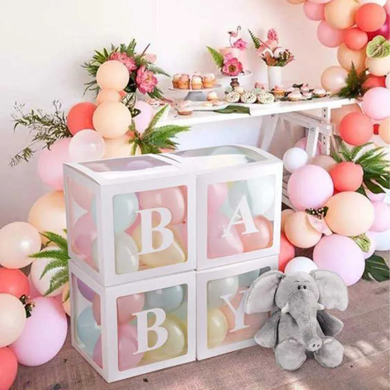 Trasparente Nome Age Box Baby Shower Girl Boy Decorazioni Baby One 1st Birthday Party Decor Gift Balloon Box Forniture per babyshower 210610