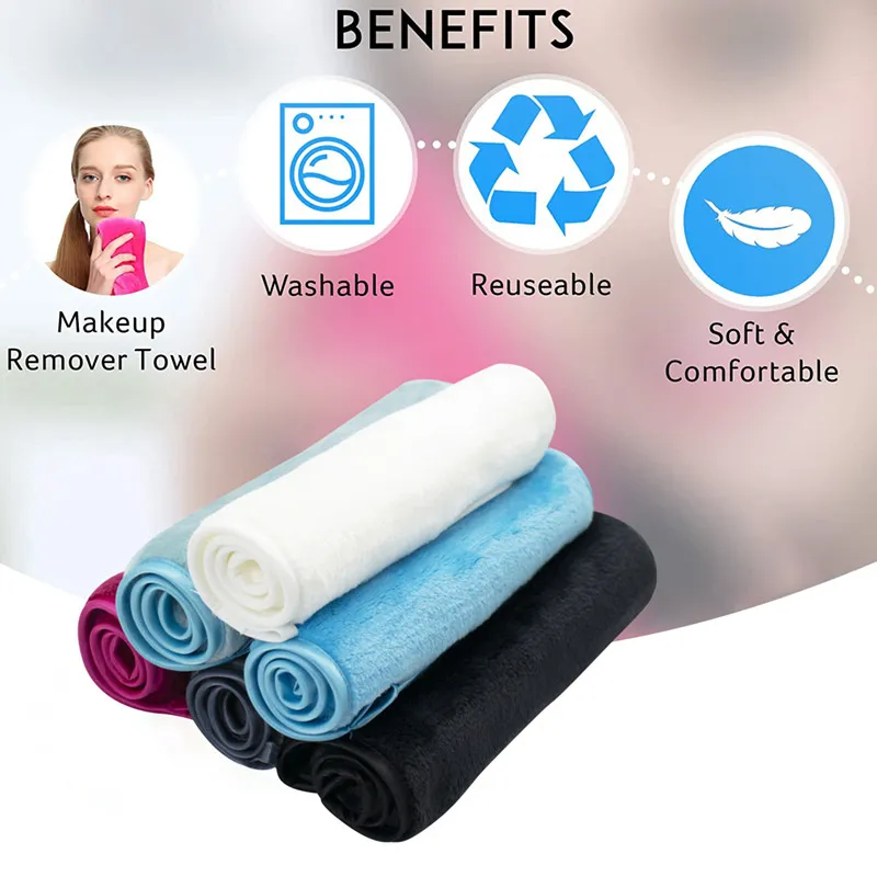 Flannel Makeup Remover Towel Reusable Microfiber Cleansing Towels 20*40cm Pink Blue Purple