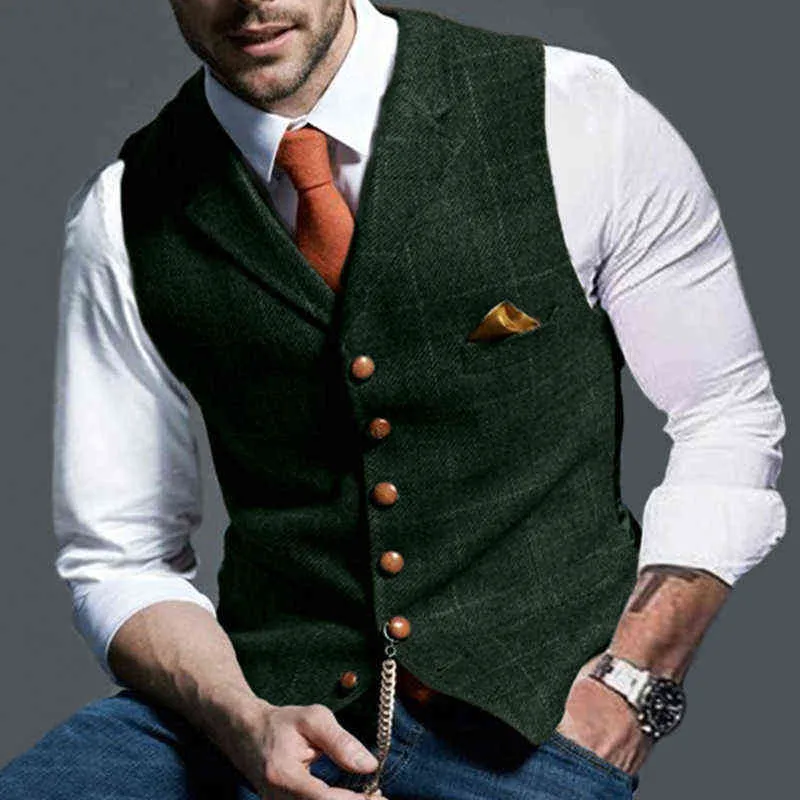 Hombre Clásicos Herringbone Collar Chaleco inteligente a medida con traje chaqueta chaleco