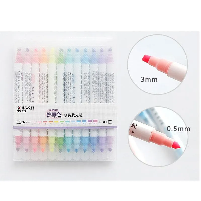 Highlighters School Painting Supplies Premium Watercolor Twin Marker Pen 12 Color Highlighter Sketch Drawing Art Colour Brush