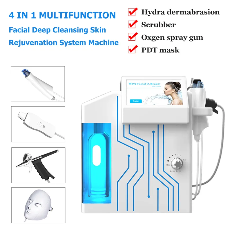 4 i 1 Hydro Dermabrasion Utrustning Diamantskalning och vattenstråle Skönhet Aqua Facial-Peel Machine Hudföryngring