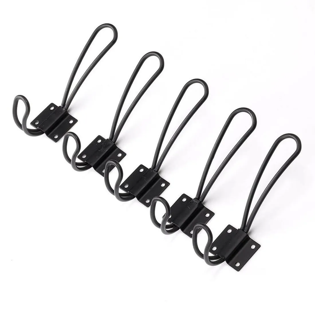 Vintage Black Metal Clothes Hanger Set With 5 Wire Hooks For Wall