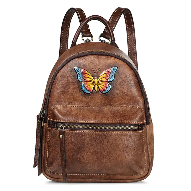Genuine Leather Backpacks Vivid Women Bag Vintage Female Party Travel for Outside School Shoulder