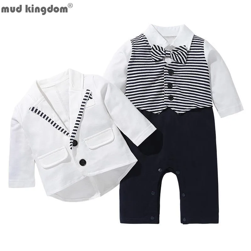 Conjuntos de vestuário Mudkingdom bebê menino cavalheiro roupas de manga comprida camisa macacão e casaco para crianças roupas gravata borboleta meninos jaqueta 2 pcs conjunto