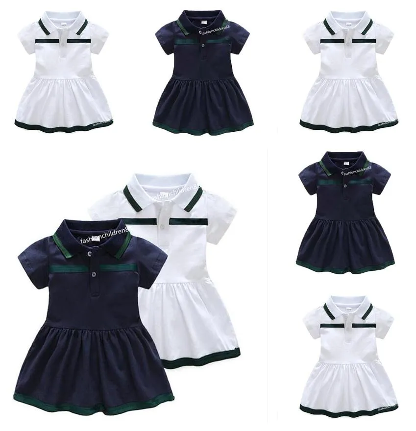 2021 Baby Girl Lapel Dress Summer Children Clothing Cute Pleated Dress Kids Short-sleeve cotton Dresses Toddler