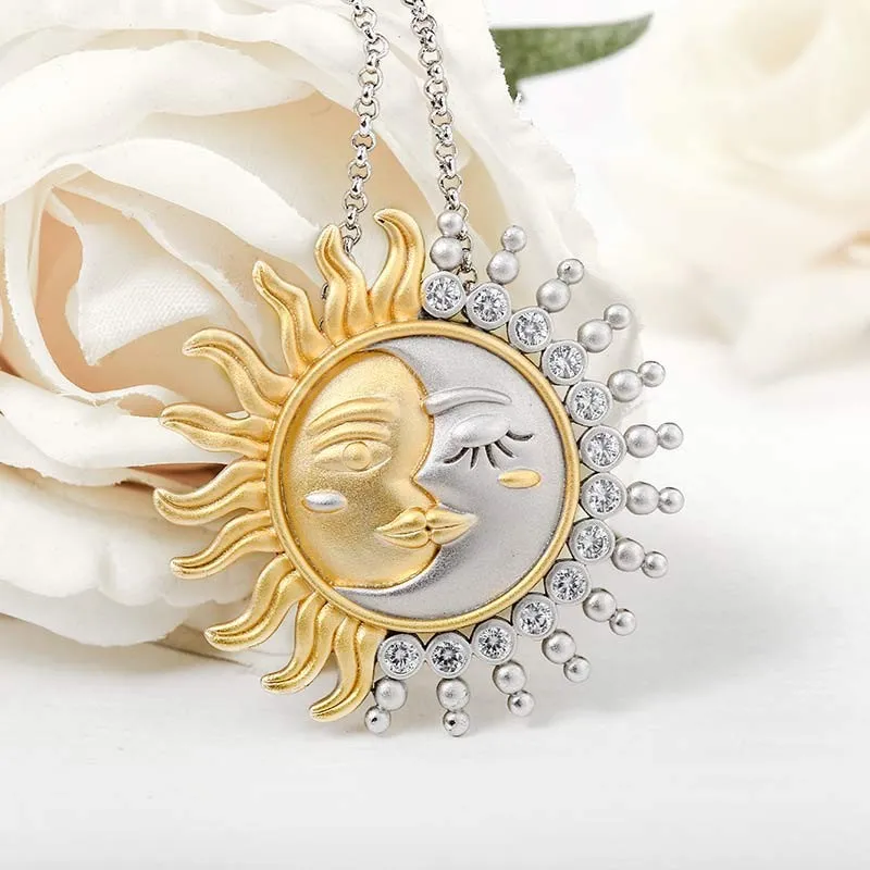 2021 تصميم الأزياء القمر والشمس قلادة القلائد للنساء الفضة الذهب اثنين من لهجة قلادة مجوهرات هدية عيد