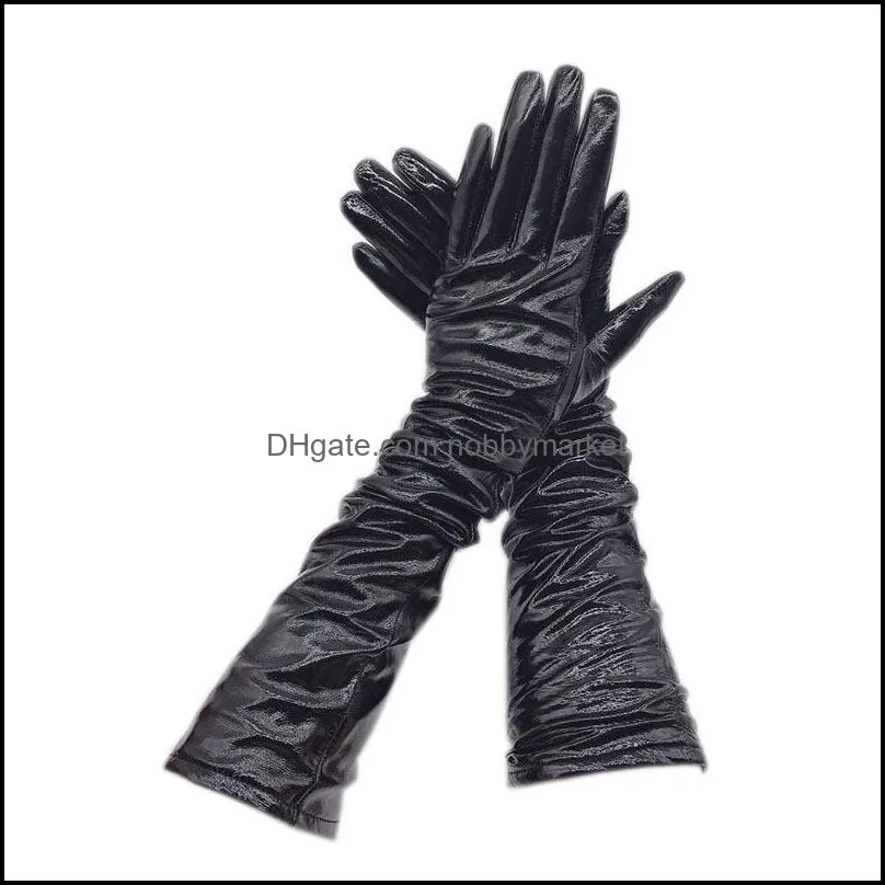 gloves new style sheepskin patent bright Leather ladies winter warm driving arm sleeve fashion long 201020