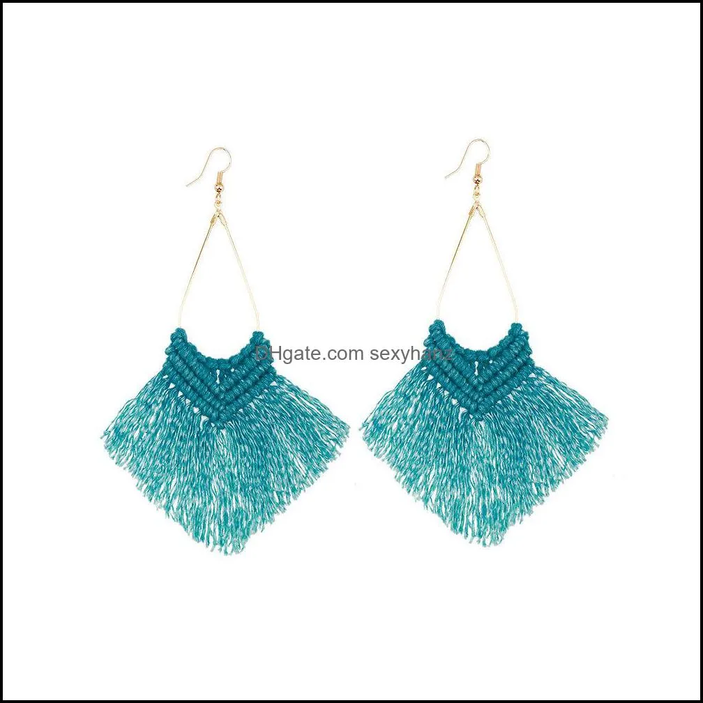 S1086 Hot Bohemian Fashion Jewelry Hand-woven Hoops Braided Knotted Earrings Antique Style Tassels Earrings