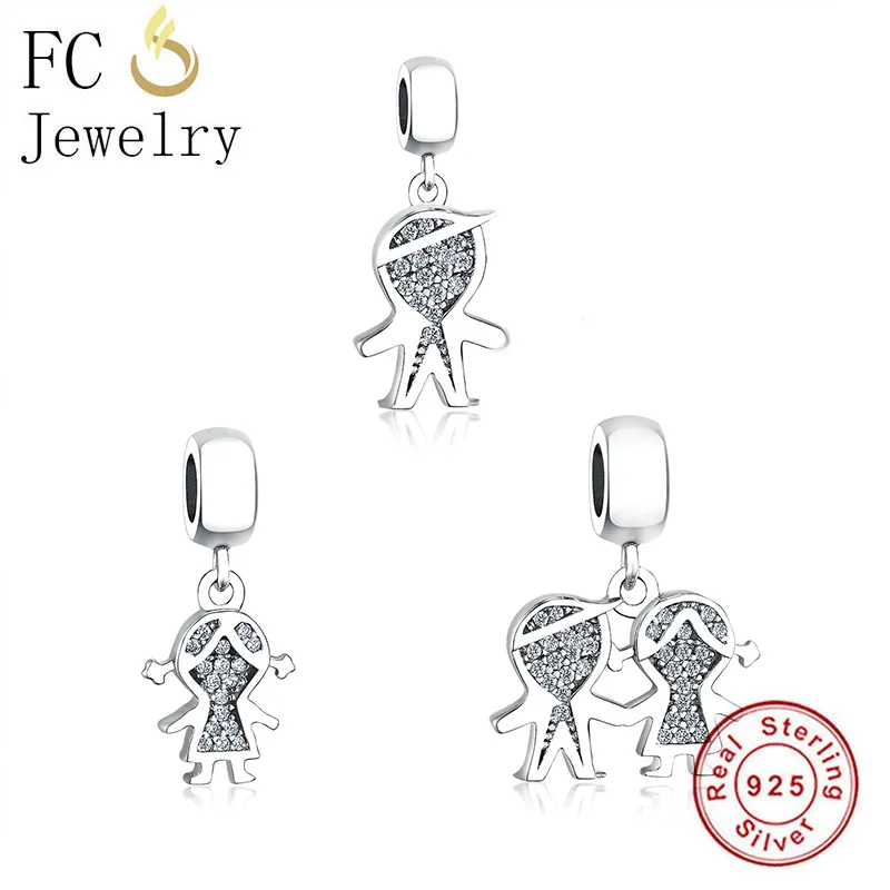 FC Jewelry Fit Original Brand Charm Bracelet Authentic 925 Silver Little Boy Girl Son Daughter Beads Pendant For Women Berloque Q0531