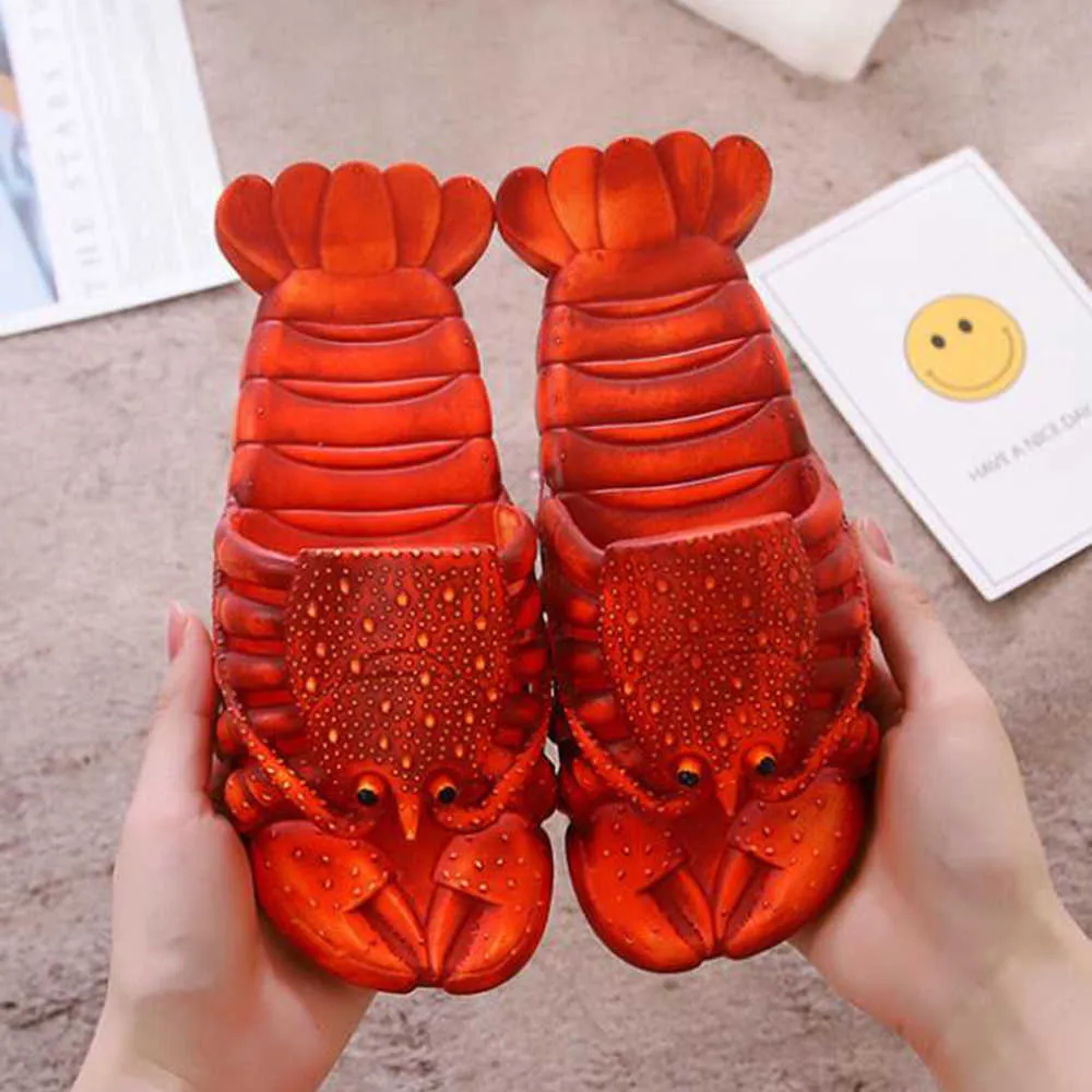 Leuke Cartoon Vrouwen Thuis Slippers Grappige Rivierkreeft Zomer Badkamer Dames Slides Antislip Indoor Koppels Schoenen Slippers qq130 210625