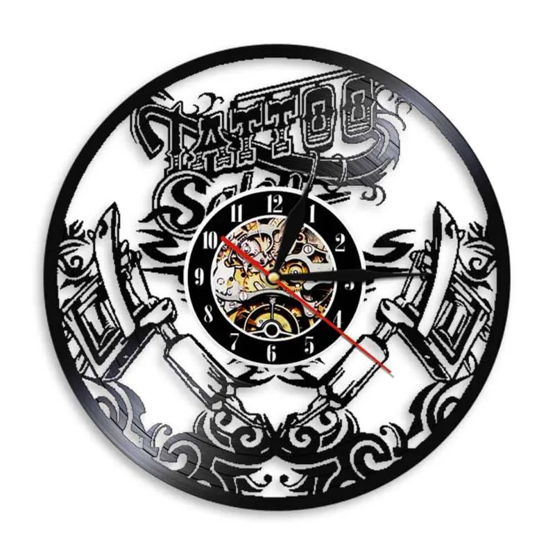 Horloges murales tatouage conception enregistrement horloge tatouage studio signe silencieux balayage montre garage bar pub boutique décor tatoueur cadeau