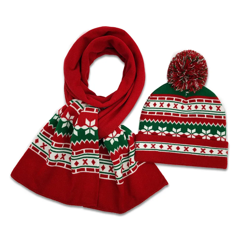 크리스마스 니트 모자 귀여운 빨간 크리스마스 스카프 모자 세트 부모 - 자식 모모