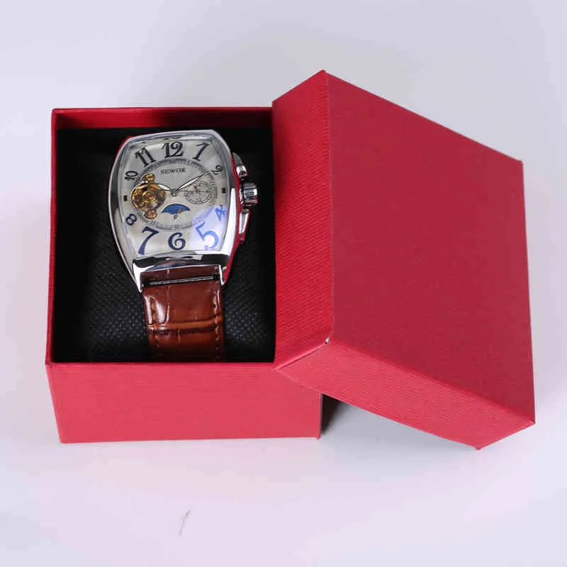 Vintage design quadrado vidro pocrômico mecânico tourbillon relógios masculinos marca superior de luxo automático fase da lua relógio 2017252o