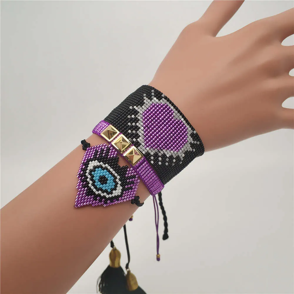 SHINUSBOHO Mode Miyuki Bijoux Oeil Turc Femme Bracelet Amour Bileklik Violet Pulseeras Homme