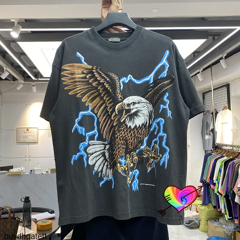 Oversize Rhude T-shirt Män Kvinnor Högkvalitativ Lightning Grafisk Rhude Eagle Tee Vintage Short Sleeve Collar Tag G3FP