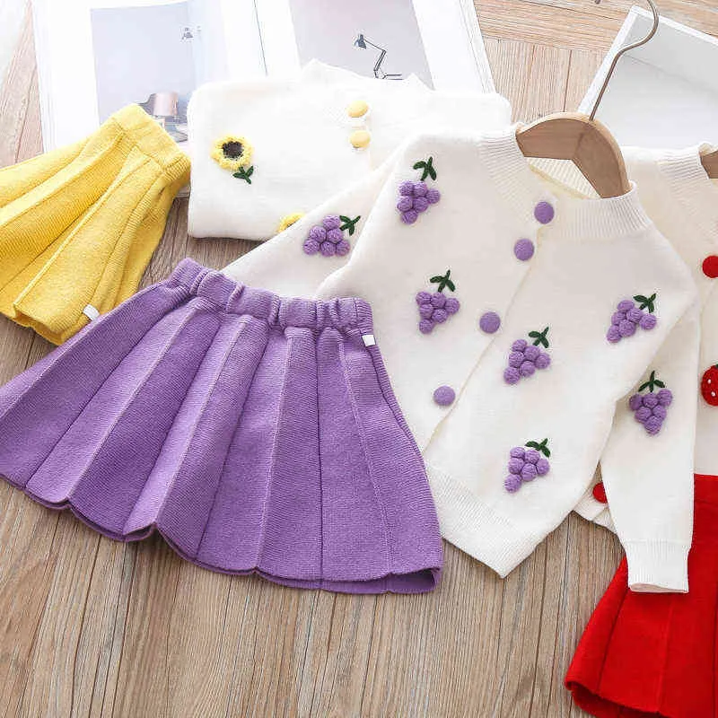 Girls Clothing Sets 2Pcs Knitting Suits Baby Outfits Fall Winter England Style Sweater Shirt Skirt for Kids 1-7T G220310