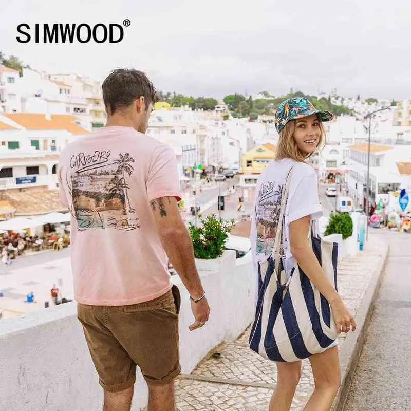 Simwood 2021 Sommar Ny Lanscape Digital Print T-shirt Män Vintage 100% Bomull Andningsbar Plus Storlek Toppar Matchande Par T Shirt H1218