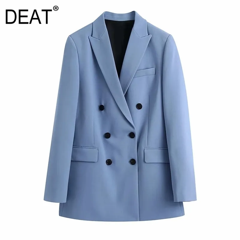 [DEAT] Fashion Women Coat Long Sleeve Solid Color Single-breasted V-neck Simple Blazer Autumn Spring 13C079 210527