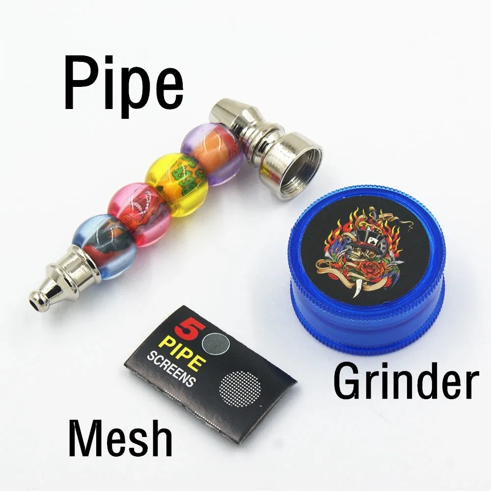 1set Smoking Pipe with 1pcs Tobacco Herbs Grinder&Mesh Pocket Screen Herb Pipes Smoke Accessories grinders kit WLL362