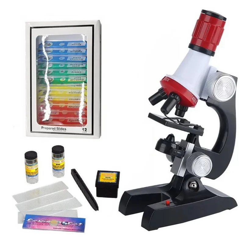 Microscópio Kit Laboratório LED 100x-400X-1200X Home Escola Educacional Ciência Brinquedos Atacado Presente Refinado Biológico Para Crianças Criança