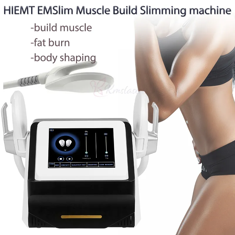Bärbar Emslim Hi-EMT Body Slimming Machine med 2 handtag elektromagnetisk muskelstimulering Fett Burning Massage Beauty Equipment