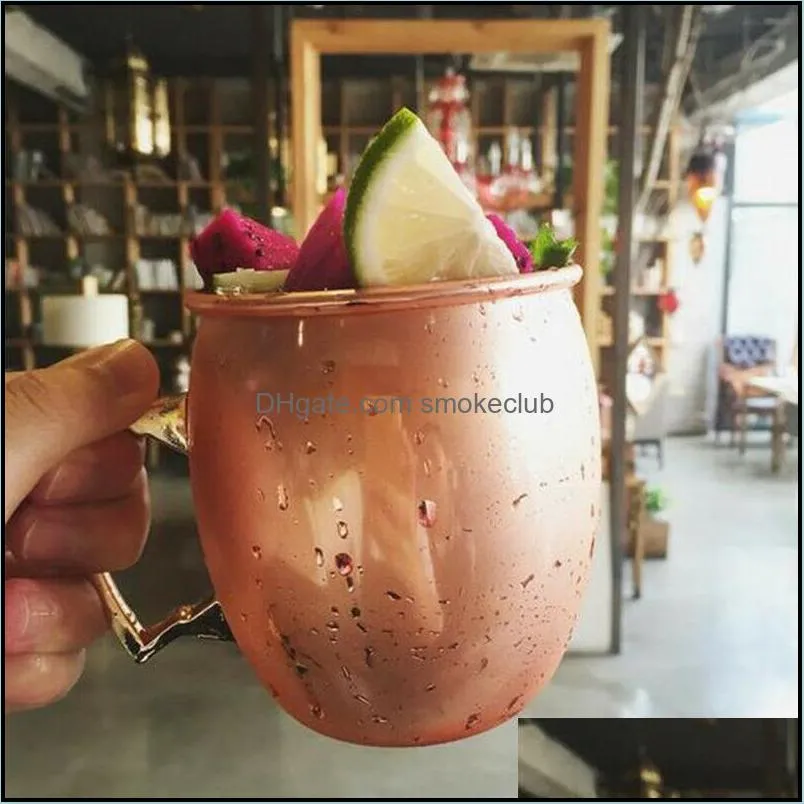 530ml Moscow Mule Mug Stainless Steel Hammered Mug Beer Cup Ice Coffee Tea Plating Hammered Drum Cocktail Drink Cups CCA11330-A 60pcs