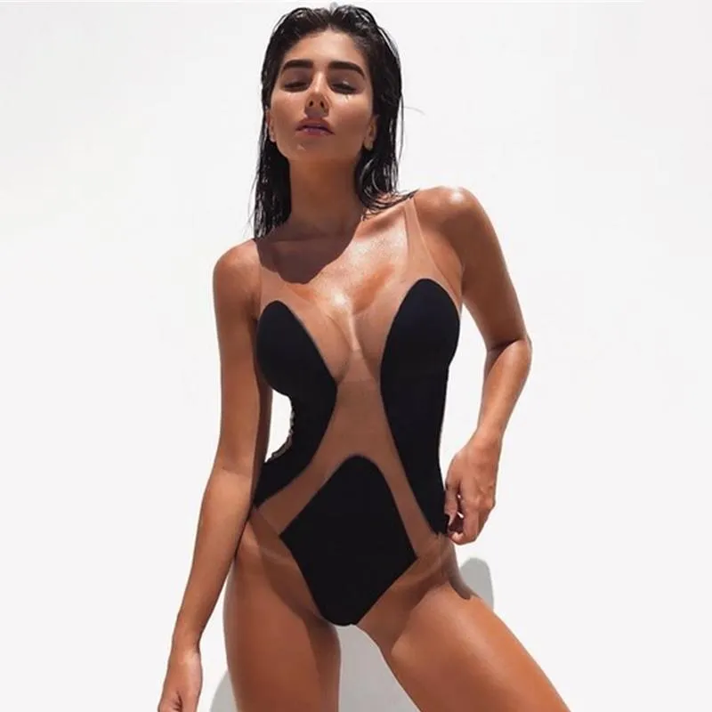 sexy full figure bathing suits Womens Swimwear Sexy Mesh Patchwork One Piece... From 22,8 €