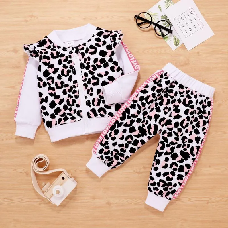 Completi di abbigliamento Primavera Autunno Nato Infantil Toddler Kid Neonate Leopard Pullover Coat + Pants 2PCS Set Abbigliamento Outfit