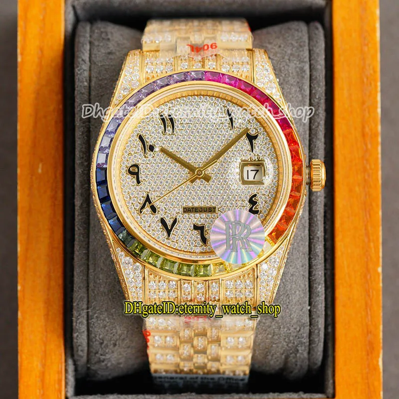 Eternity Horloges RFF Laatste producten 126334 228238 126333 Rainbow Diamonds Bezel Arabische wijzerplaat 2836 Automatische Iced Out Full Mens Watch 904L Steel Diamond Gold Case