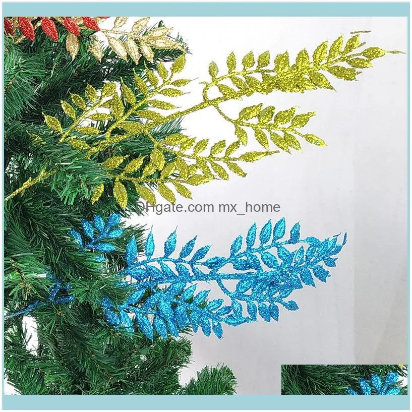 golden silver glitter bling flower branches artificial Dried grass gilded olive leaf flower christmas decorations for home 201127