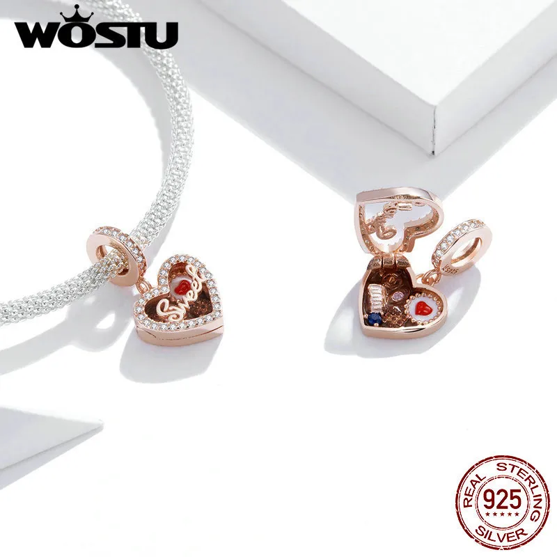 Wostu 925 Sterling Silver Choklad Presentförpackning Pärla CZ Rose Gold Charm Fit Original Armband Halsband Hängsmycke DIY Smycken CQC1670 Q0531