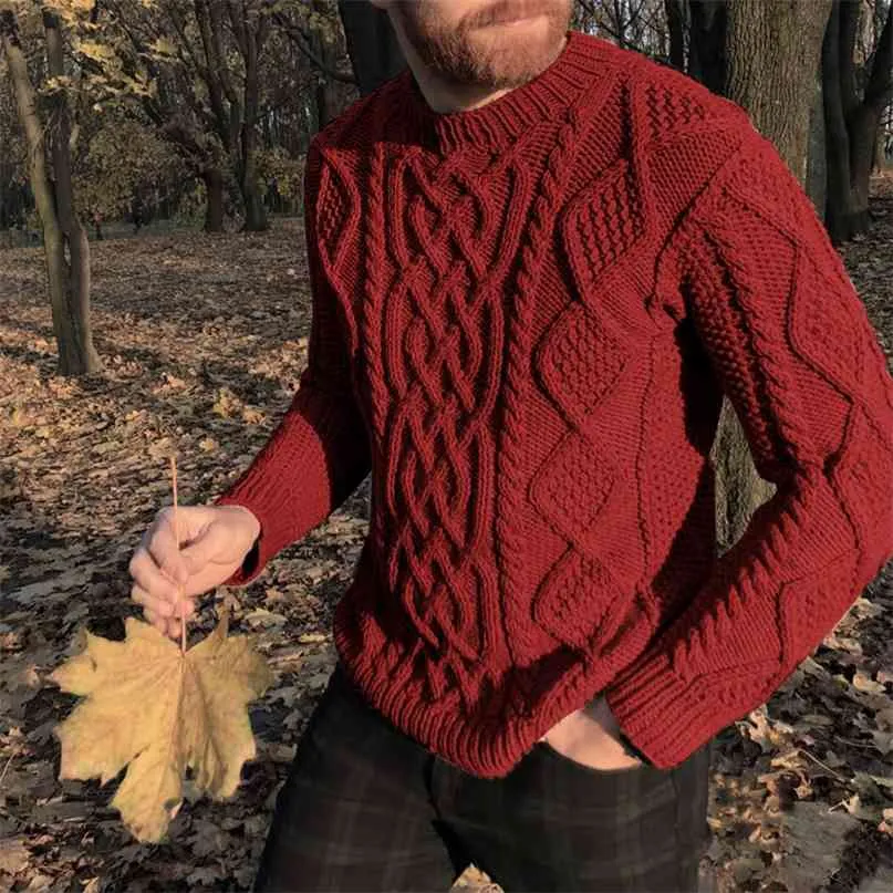 Wiosna Jesień Dzianiny Sweter Mężczyźni Z Długim Rękawem Solid Solvers Mens Odzież Dorywczo O Neck Pullover Topy Vintage Swetry Red 210918